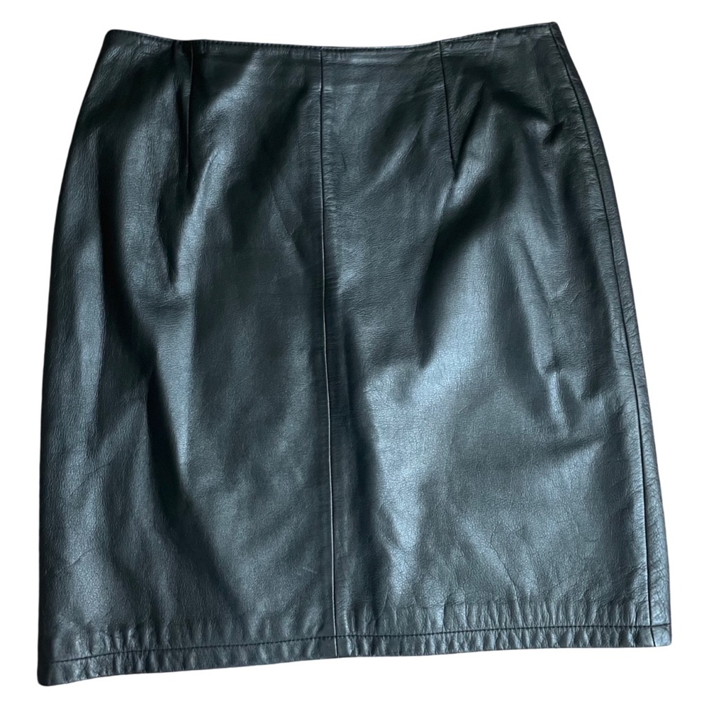 Genuine Black Leather Skirt (Vintage)